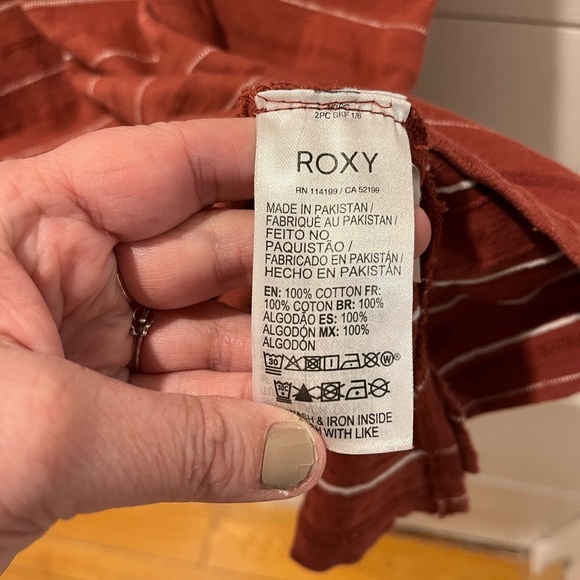 Roxy Striped Sleeveless Crew Neck T-Shirt Burnt Orange White size S - Picture 8 of 9